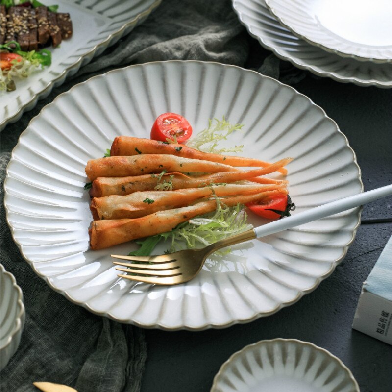Pasta Food Plate Round Nordic Dessert Cake Sushi Snack Breakfast Plate Pasta Japanese Assiette Ceramique Tableware DE50CP