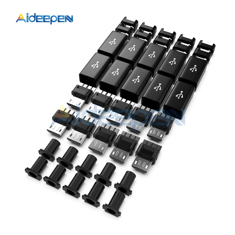 10 Stks/partij Micro Usb-kabel Man Plug Connector Diy Kit Met Covers Case Black Diy Datakabel Accessoires Mini Plug terminals