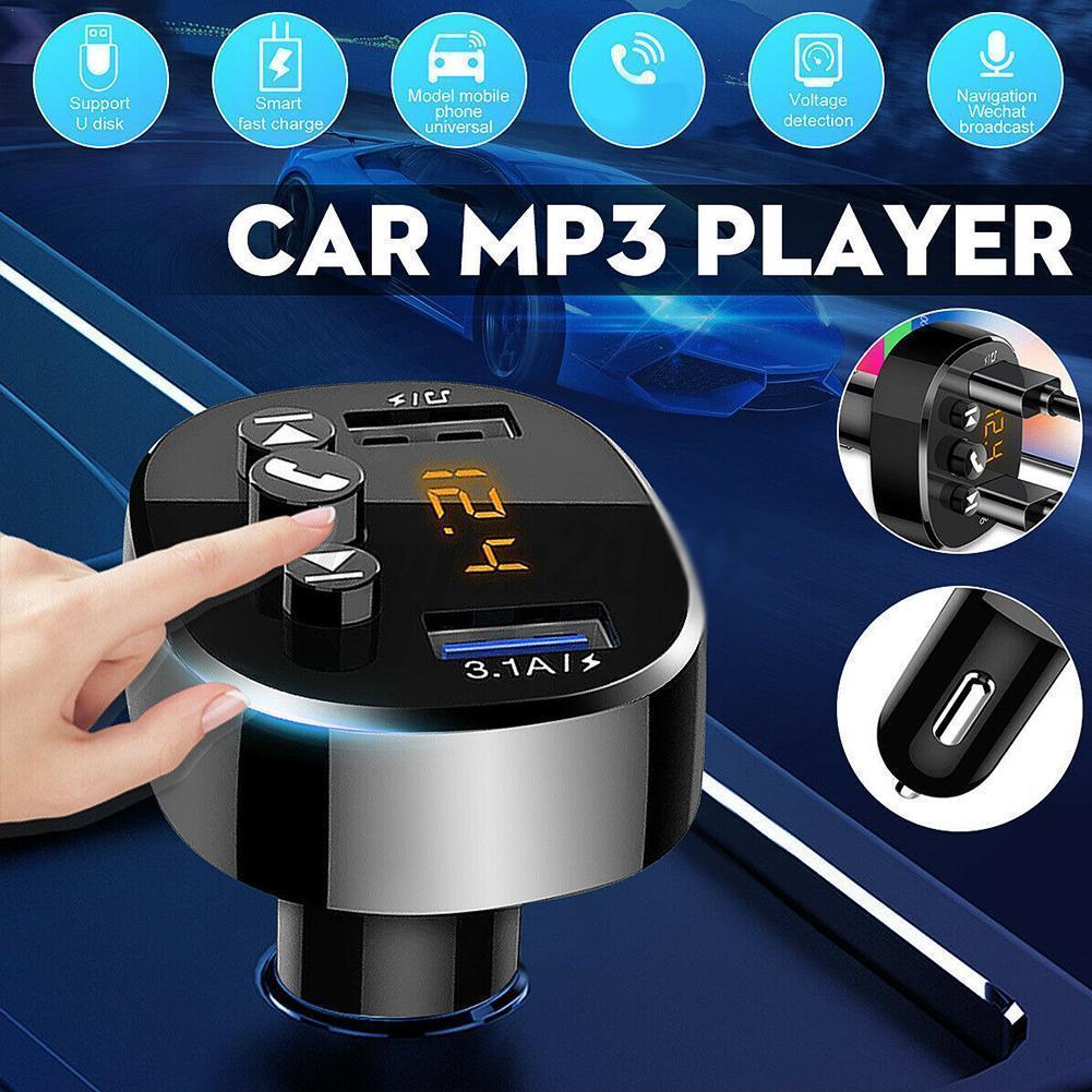 FM Transmitter Handsfree Car Bluetooth 5.0 MP3 Player Cigarette Lighter Wireless Aux Audio Receiver Dual USB Fast Charger Kit