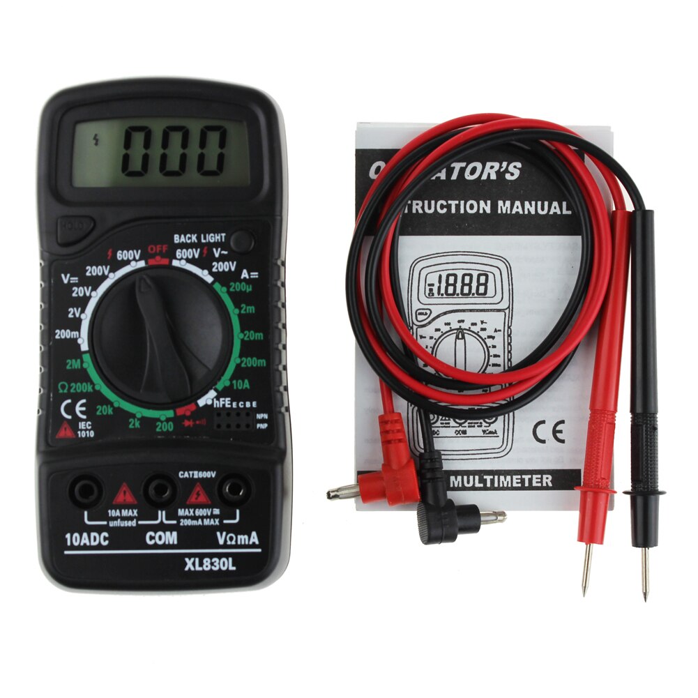 XL830L DT830B High Safety AC/DC Multimeter LCD Digital Volt Amp Ohm Tester Meter Voltmeter Ammeter Overload Protect With Probe: XL830L Black