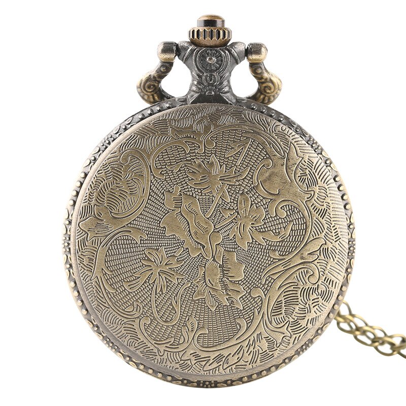 Vintage 3D Flying Eagle Cover Necklace Pocket Watch Bronze Hawk Wing Pendant Fob Chain Quartz Clock Souvenir for Men Women