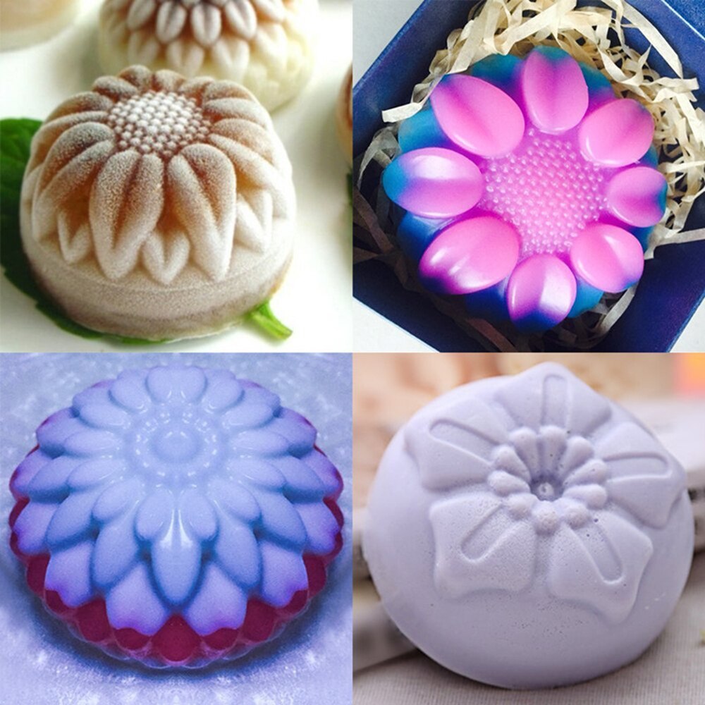 6 Gaten Drie Bloem Patronen 3D Ronde Siliconen Diy Handgemaakte Zeep Kaars Fondant Chocolade Cake Decoratie Bakvorm Ambachten