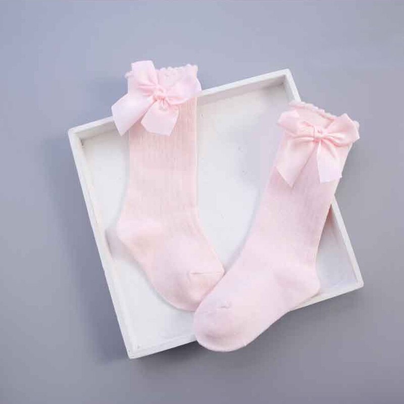 Baby Sokken Leuke Lace Flower Strik Baby Meisje Sokken Baby Pasgeboren Meisjes Knie Hoge Lange Katoenen Sokken Meias baby Spullen: 0-2 years pink