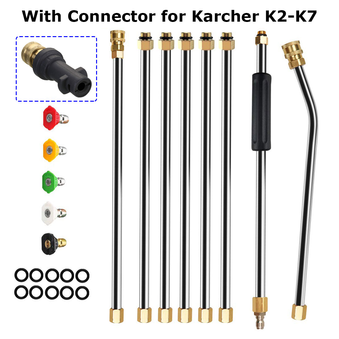 Car Washer Metal Jet Water Spray Lance Extension Wand Nozzle for Karcher K Series Powerful Pressure Washer with 5 Quick Nozzles: GRAY