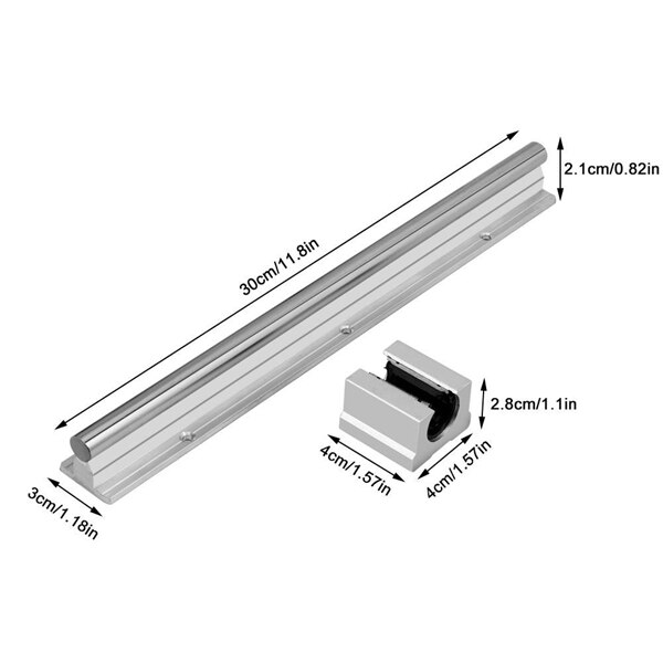 Lineaire Rails En Lagers, 2 Stuks Lineaire Geleiderail 300Mm + 4 Stuks Linear Bearing 12Mm Dia Blokken SBR12UU