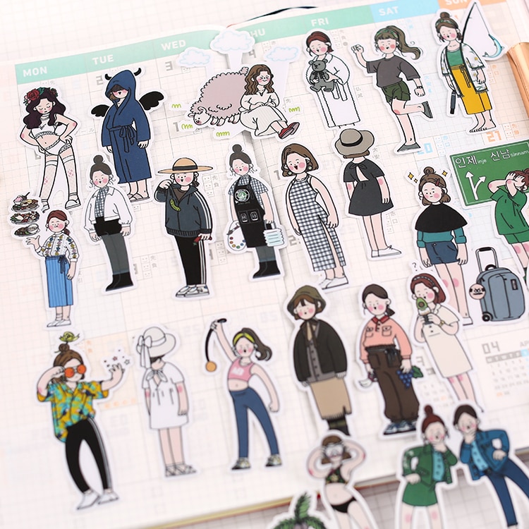 26Pcs/pack cute Hand drawn girls Stickers Scrapbooking Decoration Paper Stationery DIY Sticker School Supply/waterproof stickers