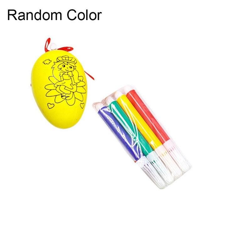 1pcs Cute Easter Eggs And 4pcs Color Pens Diy Hand Painted Eggs For Kids Interaction Puzzle Educational Learning