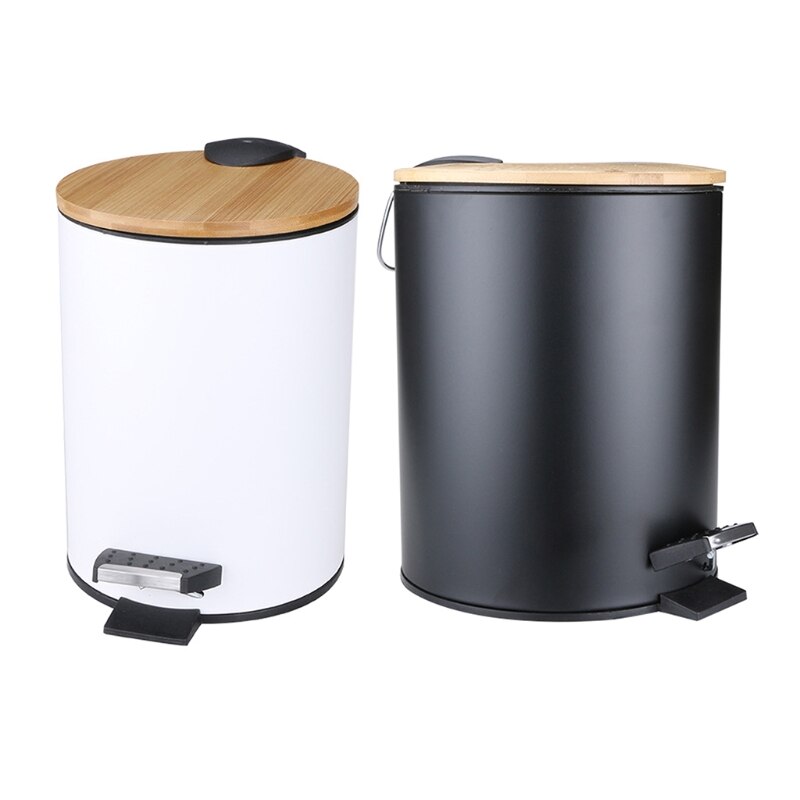 3/5L Wooden Flip Step Trash Can Garbage Rubbish Bin Waste Container Organizer for Bathroom Kitchen Office A07 21
