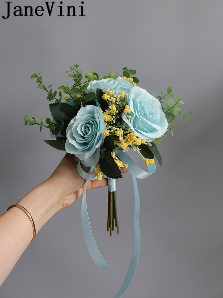 Janevini kunstbloemenmeisjesboeket wit roze blauw roos zijden bruidsmeisjes bruidshandbloemen rood klein bruidsboeket