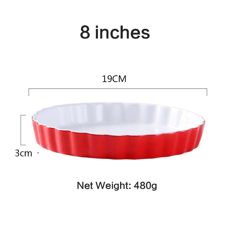 Plato de cerámica para hornear Pizza, 8 pulgadas, redondo, Occidental, cuenco para horno, grueso, resistente al calor, microondas, sartenes para Pizza: Red