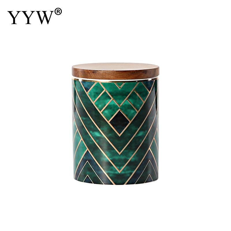 Green Ceramic Storage Jars Marble Pattern Cans For Storage Spices Cereals Coffee Beans Bulk Container Storage Can In The Kitchen
