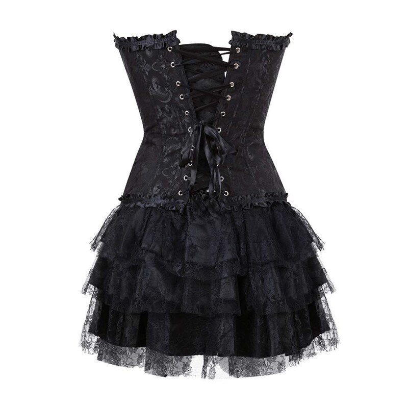 Conjunto Sexy de corsé para mujer, ropa gótica de talla grande con encaje en el pecho, Top de corsé negro con falda, disfraz Burlesque