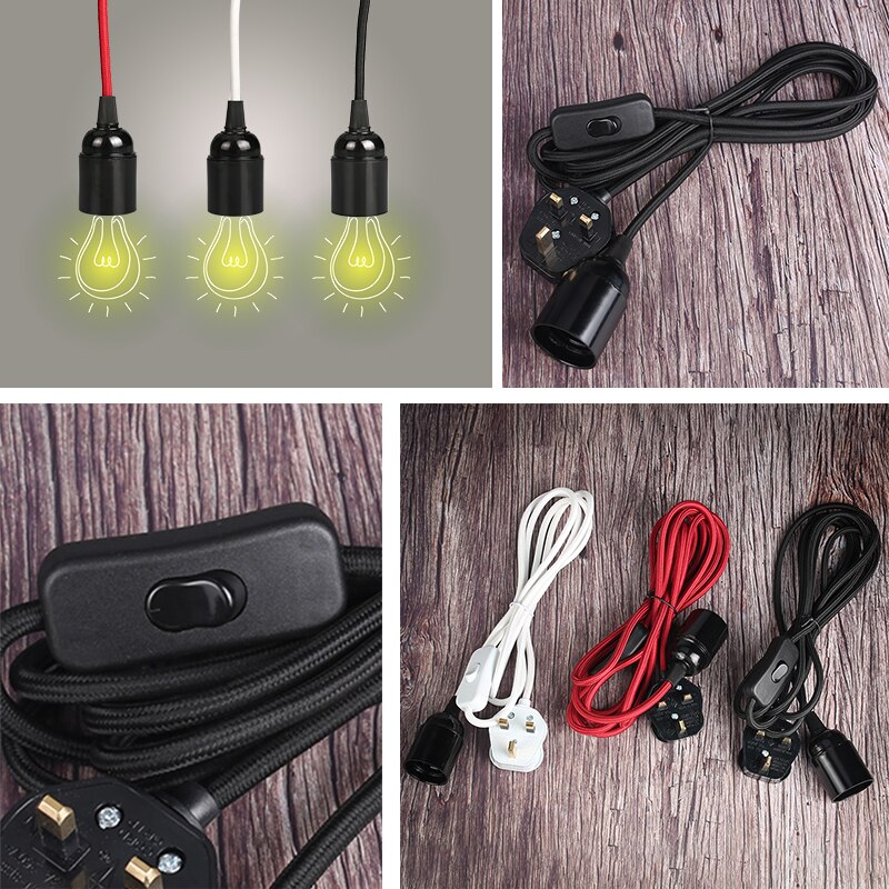 Fabric Flex Cable kit Plug In Pendant Lamp Light Set E27 2/3/4M Fitting Vintage Bulb UK /British/US Specification Plug