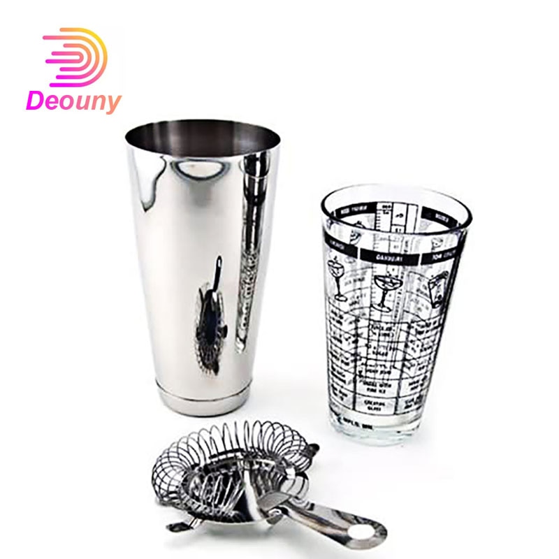 DEOUNY 3 uds batidora Boston de cristal de plata de agitador de coctel barman Kit con filtro de Casa 700/400ML juego de accesorios de Bar