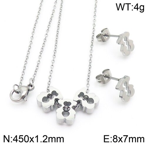 Hiszpańnarty niedźwiedź naszyjnik ze stali nierdzewnej kolczyki zestaw złoty różkażdy złoty mieszany brzoskwiniowy serce z kwiatkiem wytłaczany wzór