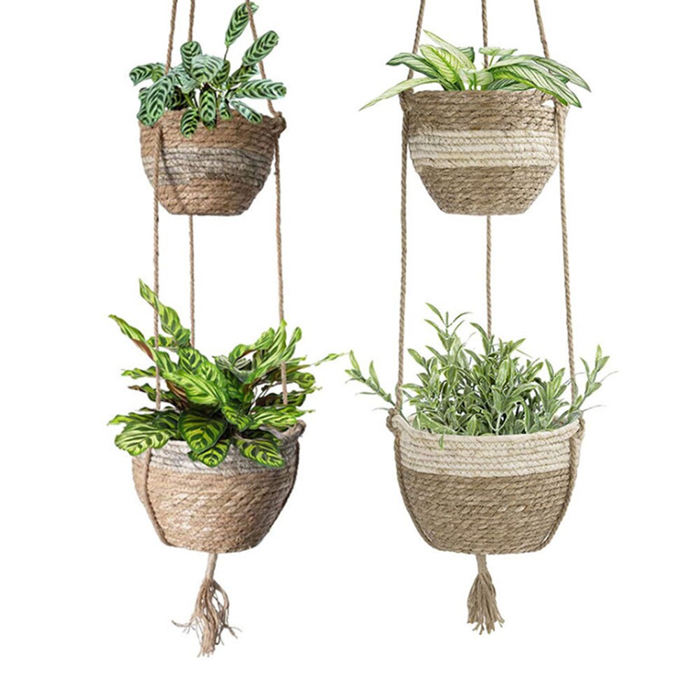 Nordic Natural Hanging Plant Pot Plants Hanger Cotton Rope Hanging Seagrass Flower Planting Basket Basket Holder Garden Decor