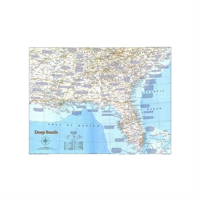90*60cm The United States Deep South (1983) World Map Wall Sticker Spray World Map Posters and Print for Culture and Education