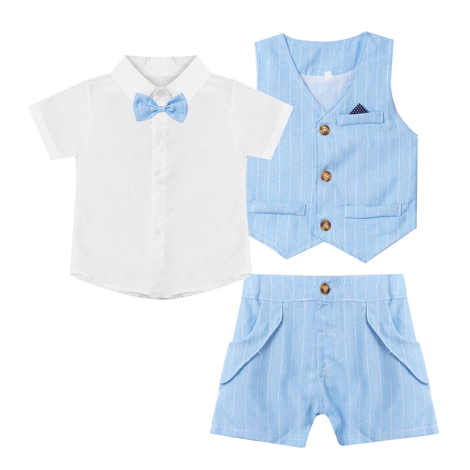 3Stck Kinder Kleidung setzt Gentleman Outfit Jungen Hochzeit passen Kleinkinder formell Anzüge Baby Junge Geburtstag Party Taufe Taufe tragen: Himmel Blau / 130
