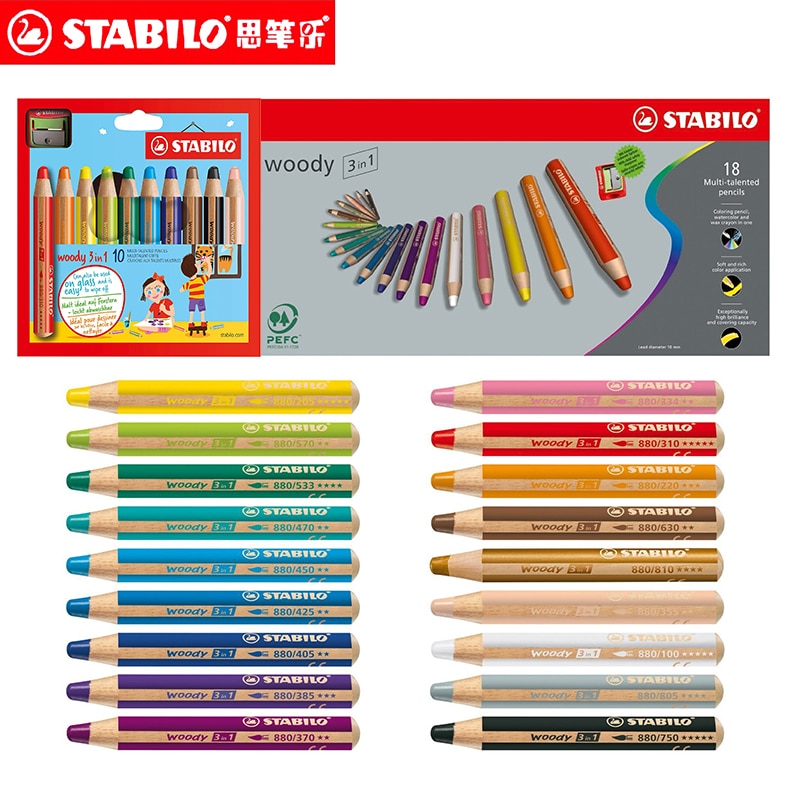 6/10/18PCS German STABILO Invincible Colour Crayon 886 Ultra Coarse Water Soluble Colour Brush Set
