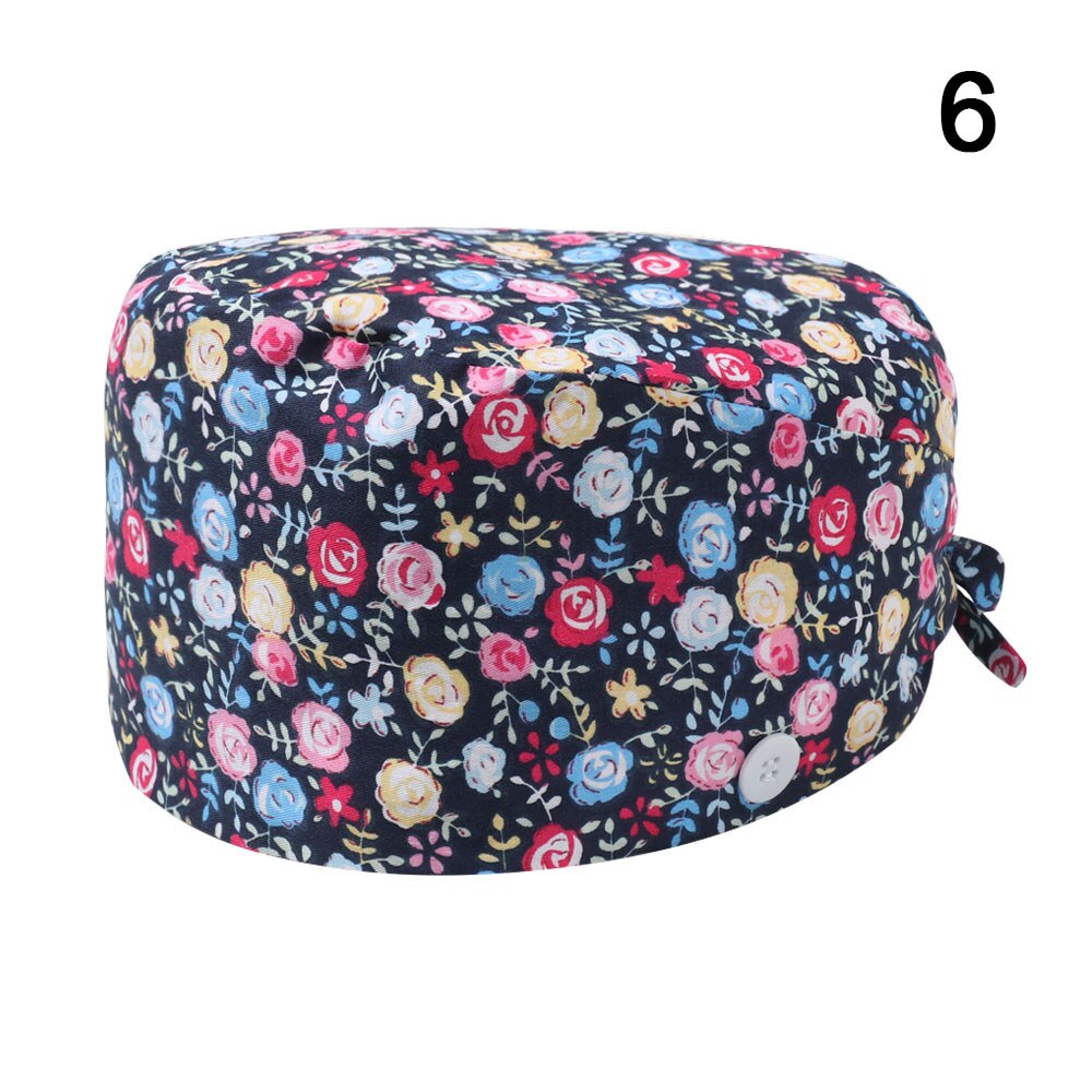 1PC Cotton Scrub Cap Adjustable Elastic Printing Hat Bouffant Head Cover Kitchen Hat With Sweatband Hair Accessories for Unisex: 06