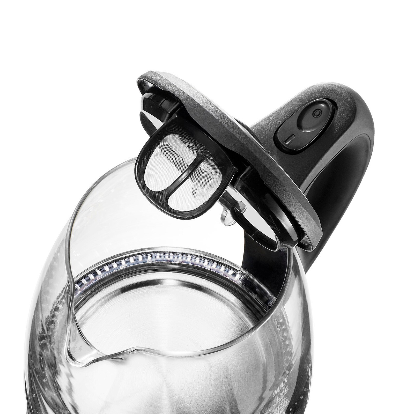 Portable Electric Glass Kettle 1.7L with Blue LED Light and Stainless Steel Base