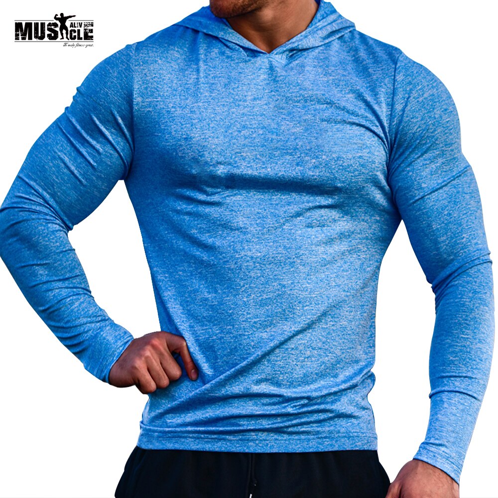 MUSCLE ALIVE-ropa deportiva para hombre, ropa de , sudaderas con capucha para culturismo, sudadera de Fitness, camisa fina de poliéster