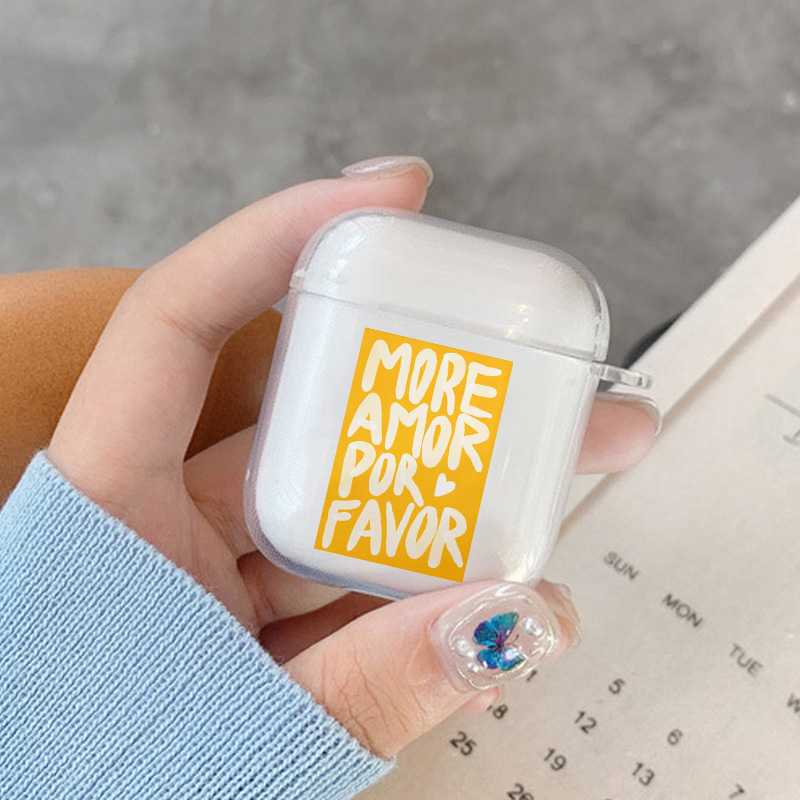 Étui pour écouteurs Apple Airpods 4 3 2 1, coloré, maximaliste, plus Amor Por Favor, lettre rose, couverture souple et transparente pour Airpod Pro 2nd: XS / Gris foncé