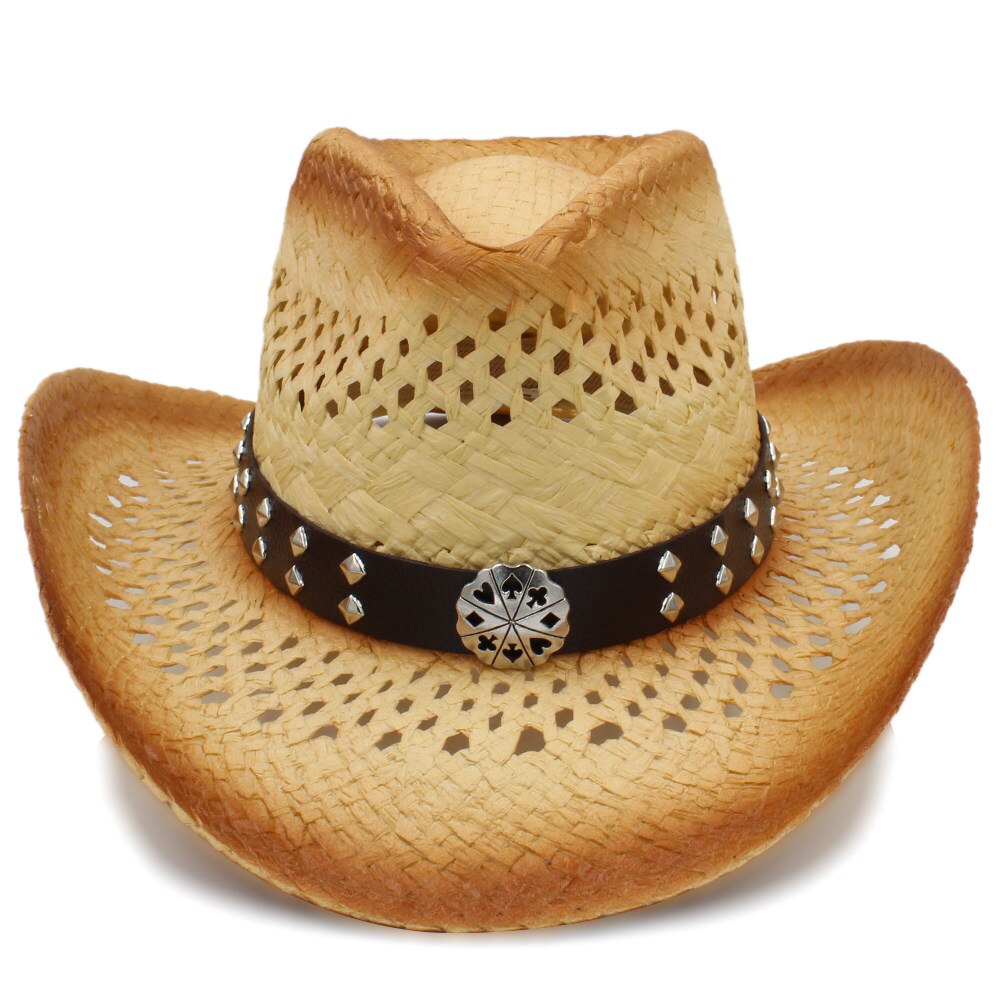 Sombrero de vaquero occidental para hombre y mujer, Sombrero de paja tejido a mano, para playa, tamaño 58CM