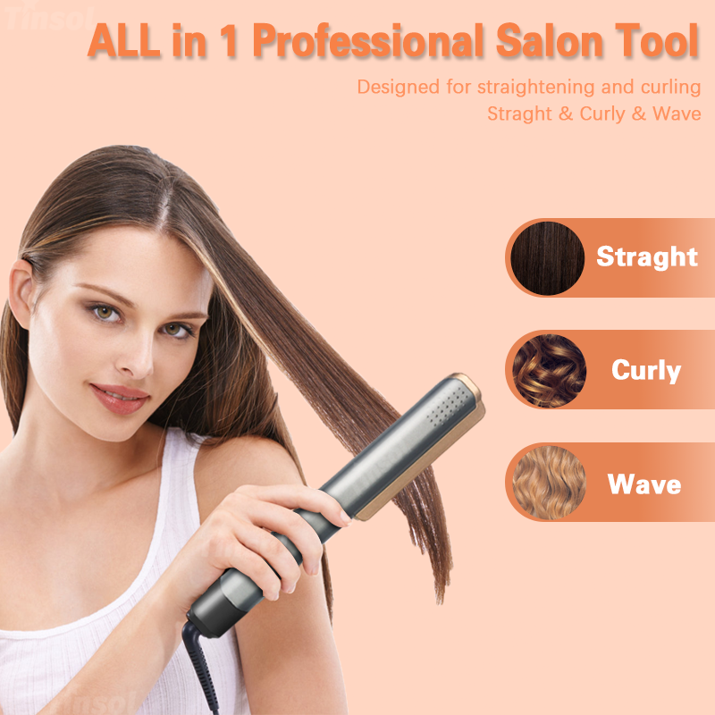 Plancha de pelo 2 en 1, ionizador rizador con Panel ancho LCD, plancha de pelo de cerámica con temperatura ajustable