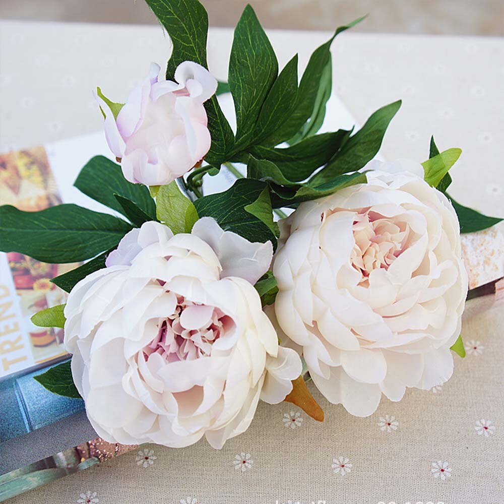 3 têtes/1 bundle pas cher pivoine bouquet Vase arrangement de fleurs décor à la maison décoration de mariage fleurs artificielles pour scrapbooking: 3
