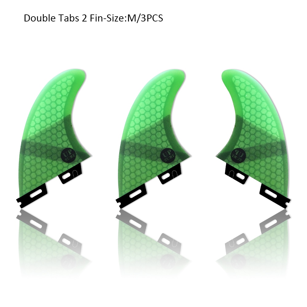 Double tabs 2 surfboard fins honeycomb fiberglass surf fins tri-fin set size m blue/grey/green/red color: Green