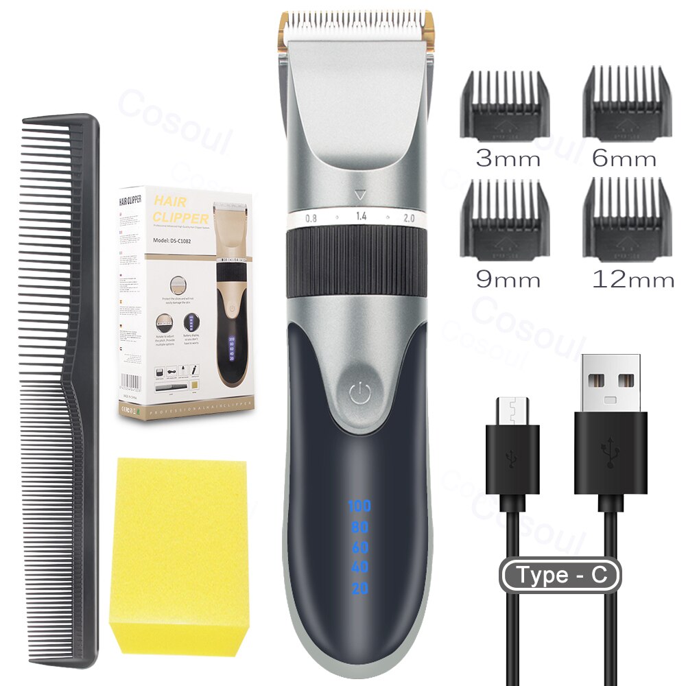 Professionele Tondeuse Elektrische Kapper Haar Trimmers Voor Mannen Volwassenen Kinderen Draadloze Oplaadbare Haarsnijder Machine Haar Trim: Zilver