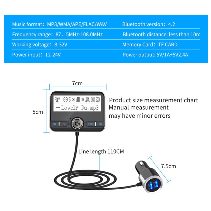 Jilang Bluetooth FM Transmitter Wireless Car FM Modulator Car Mp3 Player Car Kit Handsfree Bluetooth Car Charger with LCD Displa