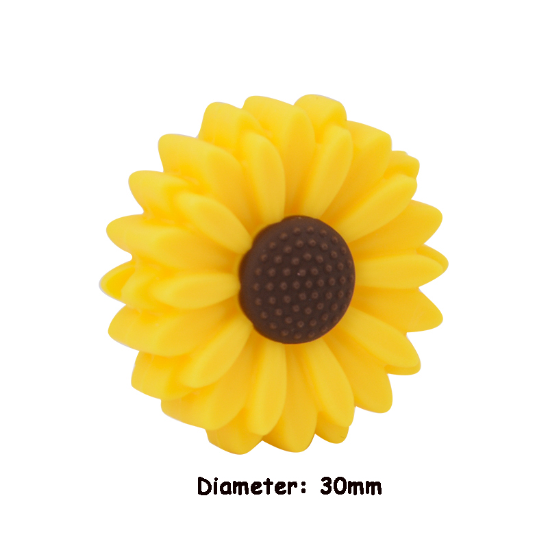 10PCS Silicone Beads Daisy Baby Teething Silicone Beads Sunflower DIY Food Grade Rodent Toy BPA Free Nurse Accessories: 30mm-Yellow