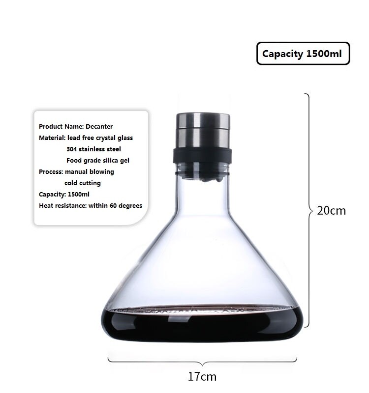 Grand décanteur pour verres de 1500ML, verre de vin rouge, cristal rouge, cognac, Champagne, carafe, aérateur pour Bar familial: B 1500ml