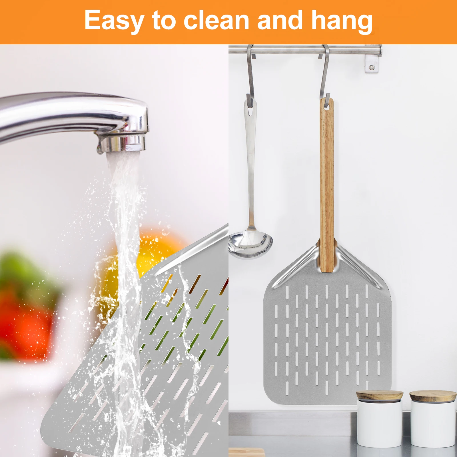 Pala para Pizza de 6,5/10/12 pulgadas, cáscara de Pizza antiadherente de Metal con mango de madera, bandeja de transferencia para levantador de pasteles para hornear pan de Pizza casero