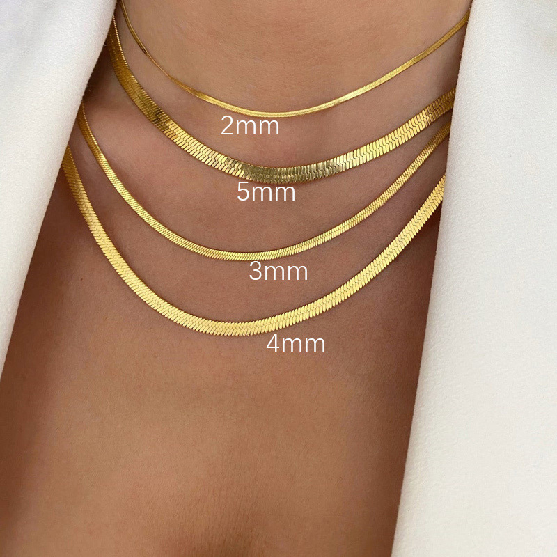Nueva , gargantilla de cadena de serpiente Unisex, collar de acero inoxidable en espiga de 2/3/4/5mm, collar de cadena de Color dorado para joyería de mujer