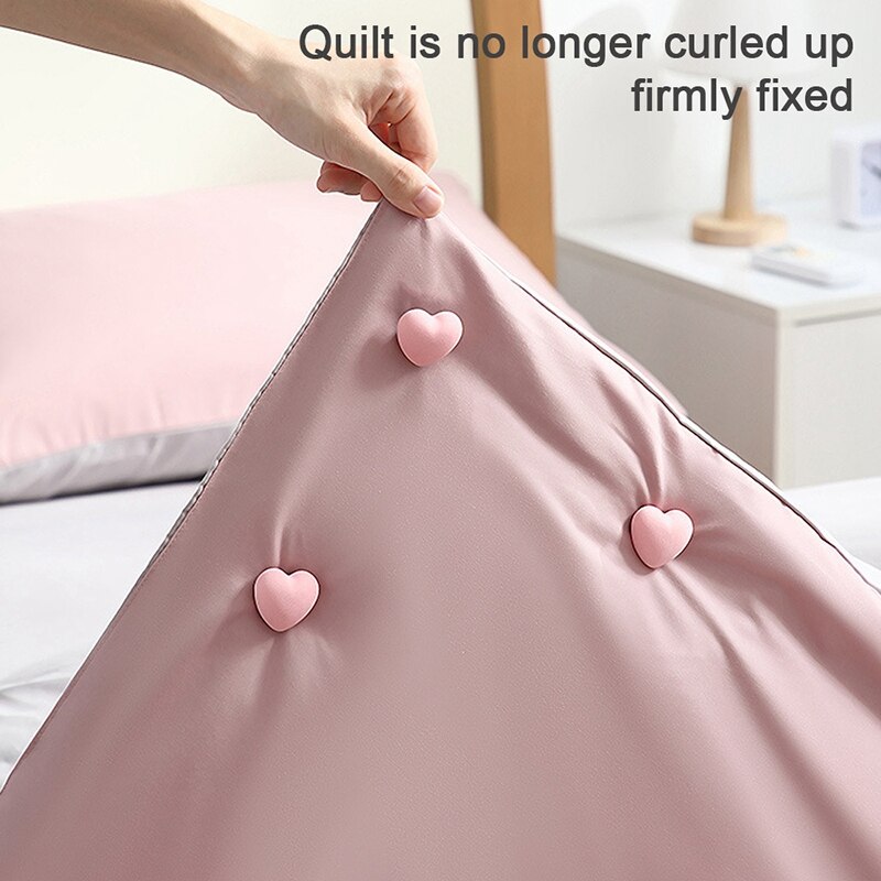 4pcs Nordic Non-slip Bed Sheet Clips Simple Heart Shape Safe One-key Unlock Quilt Blanket Clips Anti-run Quilt Fastener Holder