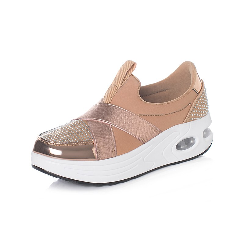 Women's Sports Toning Shoes Slip on Sport Female Walking Sneakers Mesh Comfortable Ladies Swing Wedges Platforms Shoes Fitness: Beige / 37