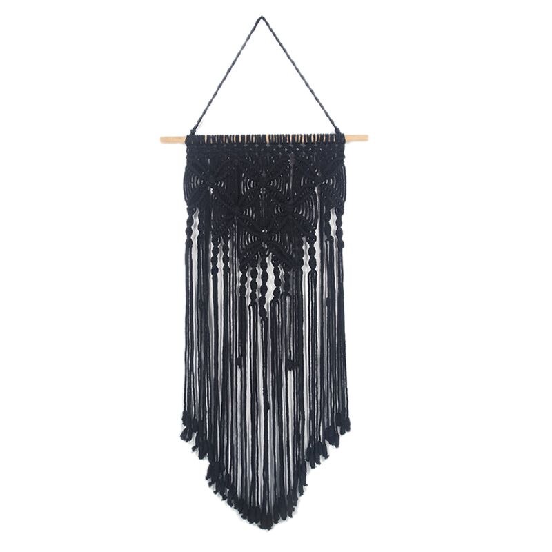 Macrame Woven Wall Hanging Tapestry Handmade Boho Chic Bohemian Art Apartment Dorm Room Home Decoration: black