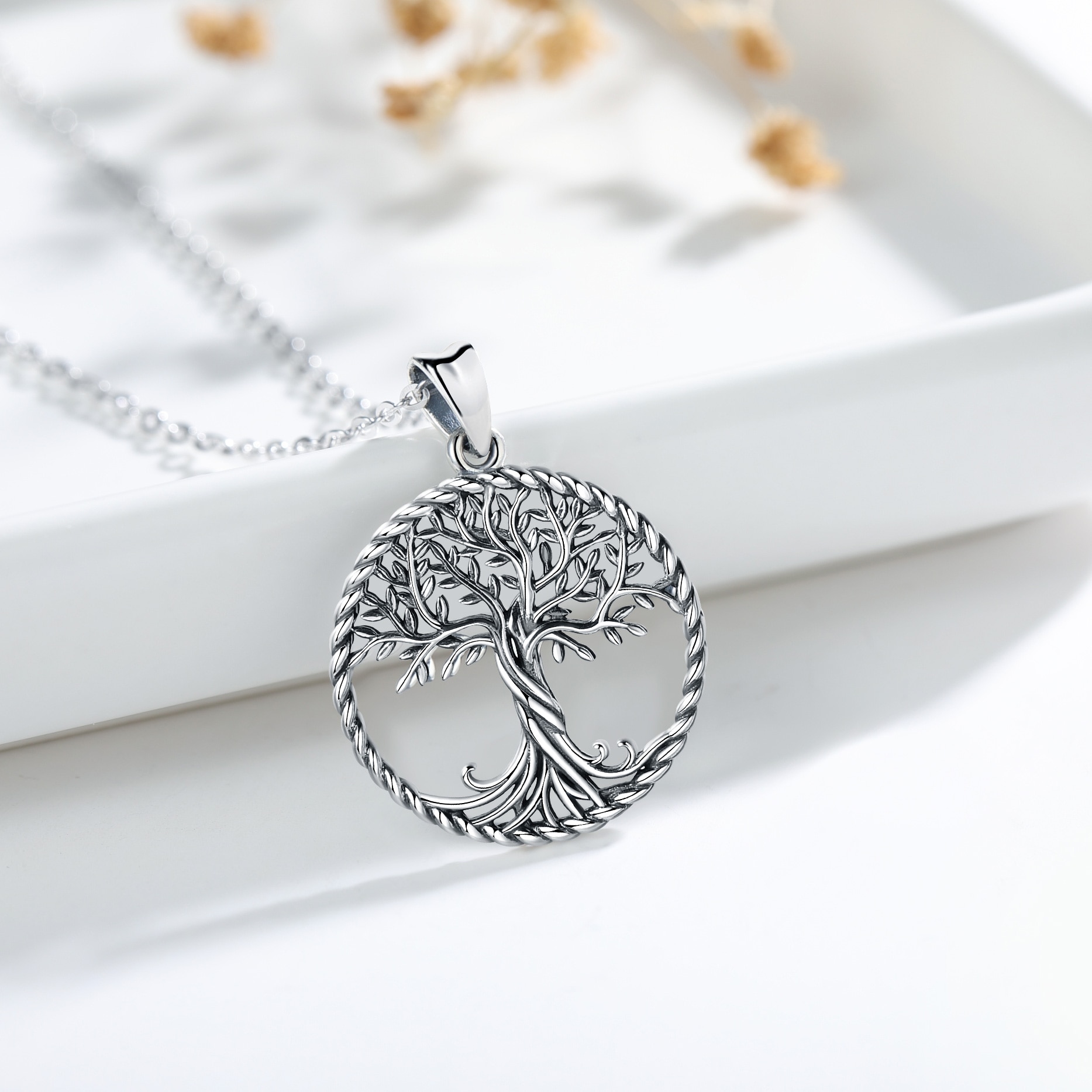 Eudora 925 Sterling Silver Tree Of Life Necklace Oxidized Silver Twisted Oak Tree Charm with Silver Chain or only pendant CYD487