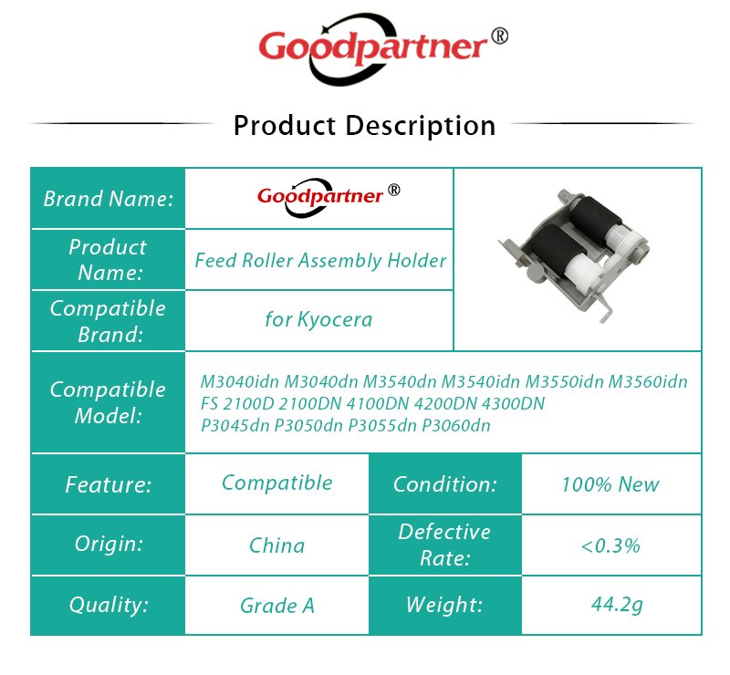 1X 302LV94270 2LV94270 Feed Roller Houder Voor Kyocera Fs 2100 4100 4200 4300 M3040 M3540 M3550 M3560 M3145 M3645 M3655 m3660