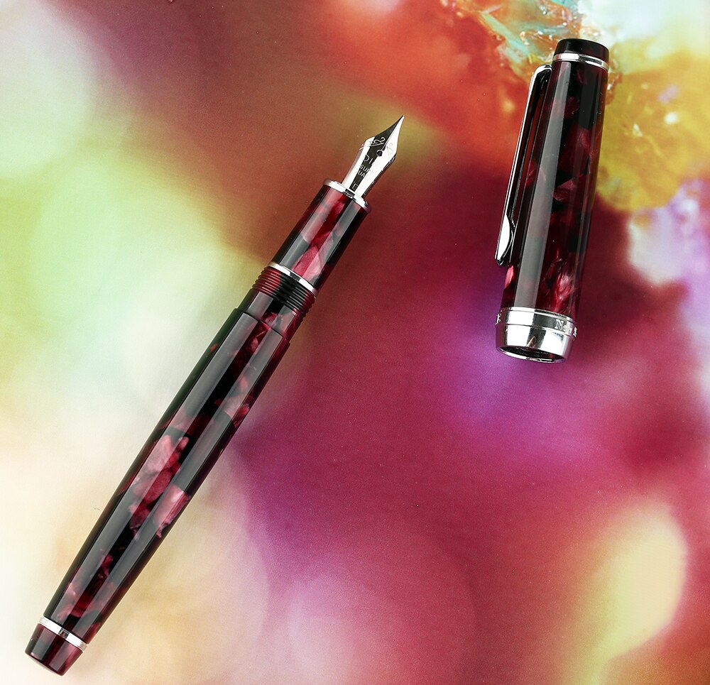 Moonman delike fyldepen newmoon-serie akrylharpiks iridium ef / f / lille bøjet skrivepenn sæt til forretningskontor: Mørkerød / Ekstra fin 0.38mm