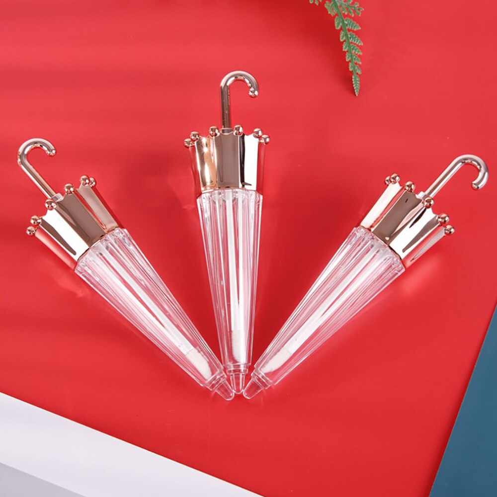 1 pc tomme lipgloss-rør mini genopfyldelig kosmetikbeholder plastikprøvehætteglas paraplyformet gør-det-selv-læbepomadeflaske
