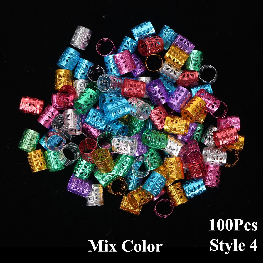 100 unids/lote de anillos para el cabello chapados en oro y plata para trenzas, cuentas ajustables para el cabello, trenza de Metal, accesorios de joyería para el cabello para trenzas: style4 mix color