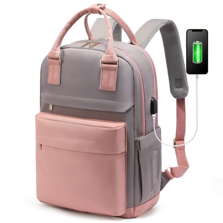 Zaino per Laptop da 14 15 pollici con porta di ricarica USB, zaino da lavoro resistente allo strappo per i viaggi, zaino Casual per uomo donna: Colore rosa