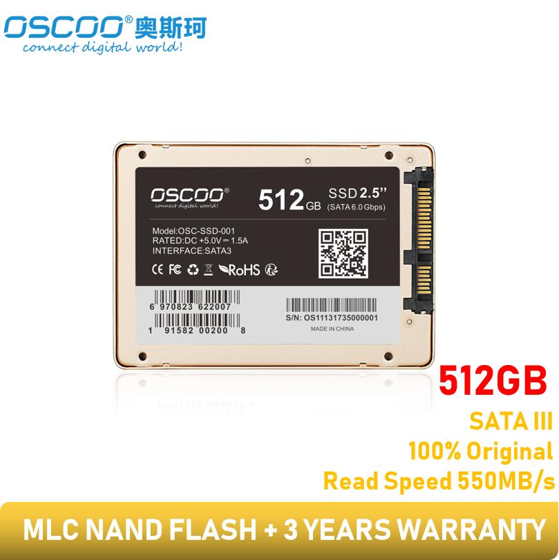 Oscoo 512gb mlc ssd discos rígidos sata 3 disco duro ssd 1tb ssd festplatte para desktop portátil original mlc 2d chipset alta qualidade