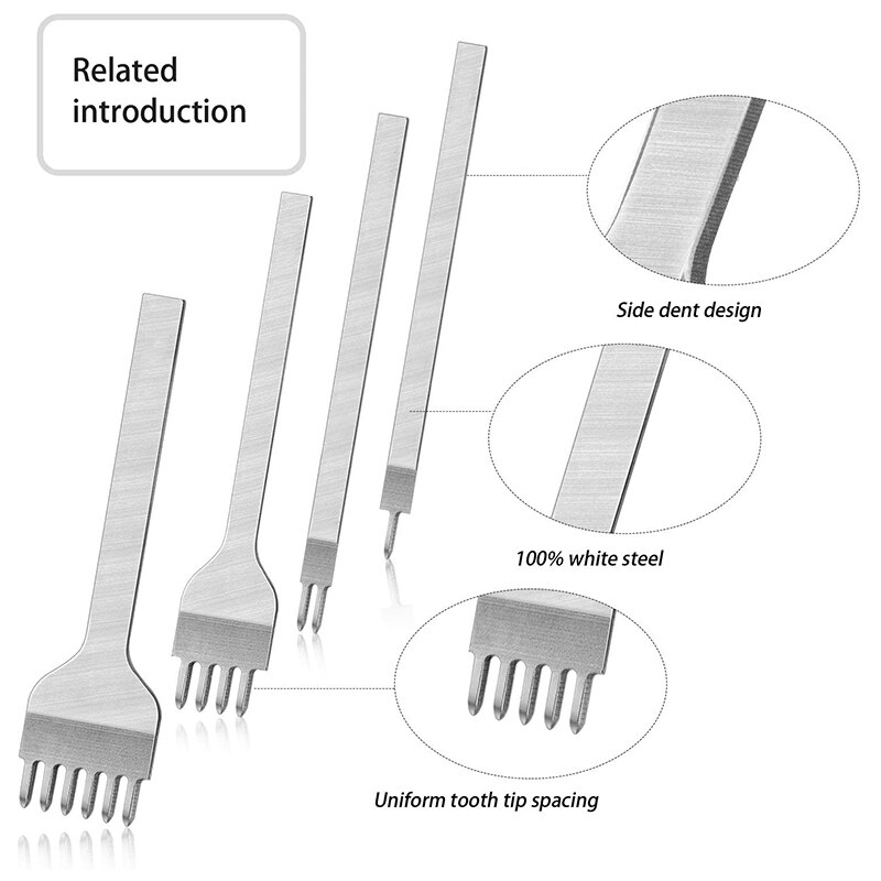 8Pcs Lederen Beitel Set 1/2/4/6 Prong Leather Ponsen Tool Diy Vetersluiting Stiksels Beitel Leer Gat punch Tool M & 4Mm