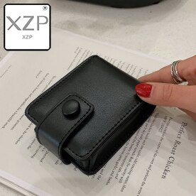 XZP Women Small Cosmetic Bag Leather Lipstick Bag Case Cover Earphone Jewelry Bag Ladies Girls Makeup Bags: matte black