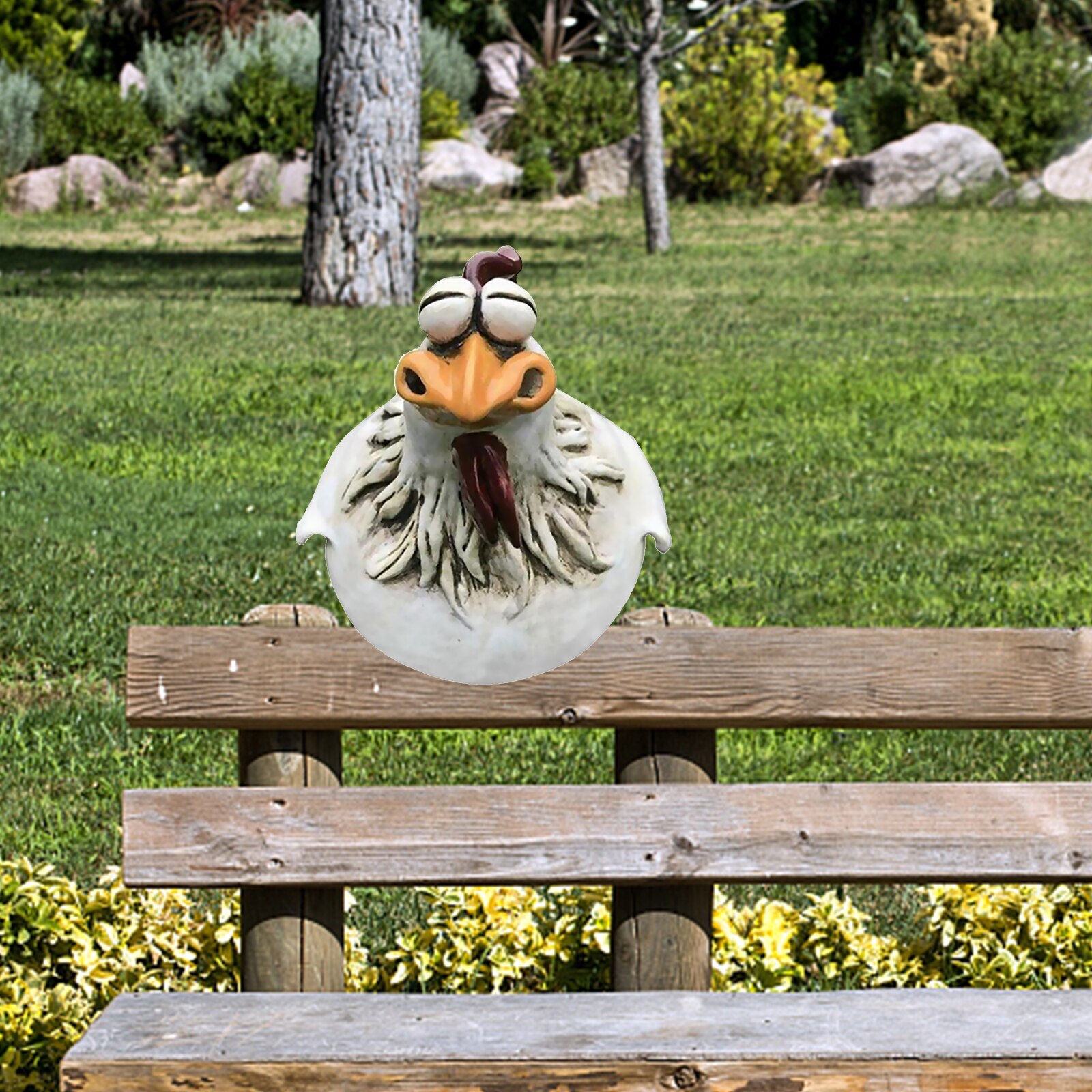 Chicken Fence Statues Farmhouse Big-Eyes Chicken Hen Resin Craft Chicken Hen Sculpture Outdoor Garden Farm Yard Art Home Decor